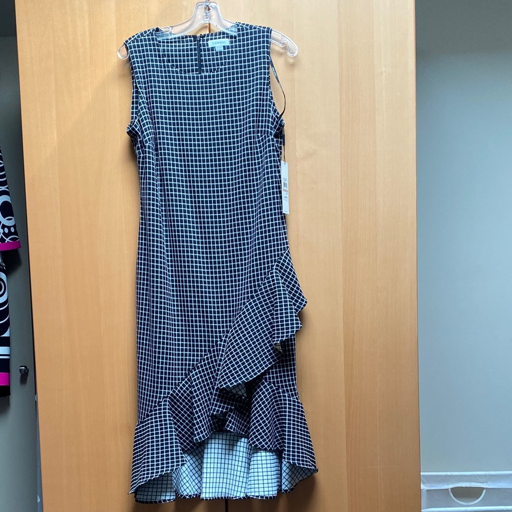 Brand New Calvin Klein Black and White Asymmetrical Dress